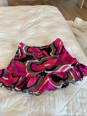 Fuchsia Swirl Ruffle Skater Swim Circle